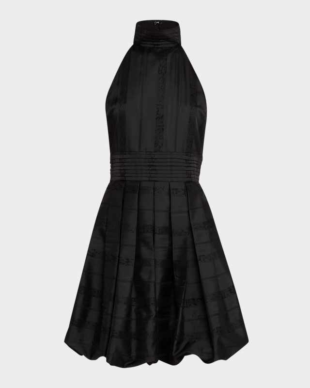 Pleated Bubble Halter Mini Dress